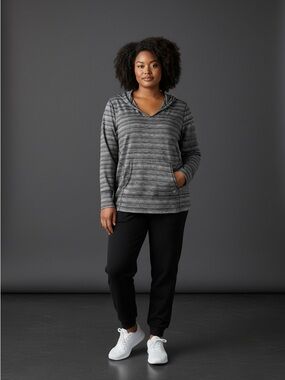 NEW, Champion, Plus Size Hoodie V-Neck, Grey Black, Space Dye Lightweight, XXL